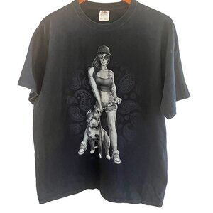 Fruit Of‎ The Loom Shirt Mens XL EG Black Skull Face Girl Pitbull Dog Tattoo